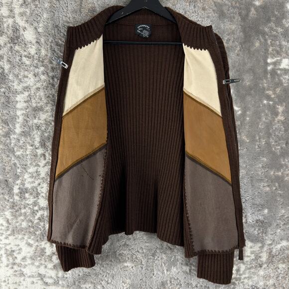 Designers Studio Original Size XL Ribbed Genuine Leather Suede Sweater Brown - Picture 3 of 9